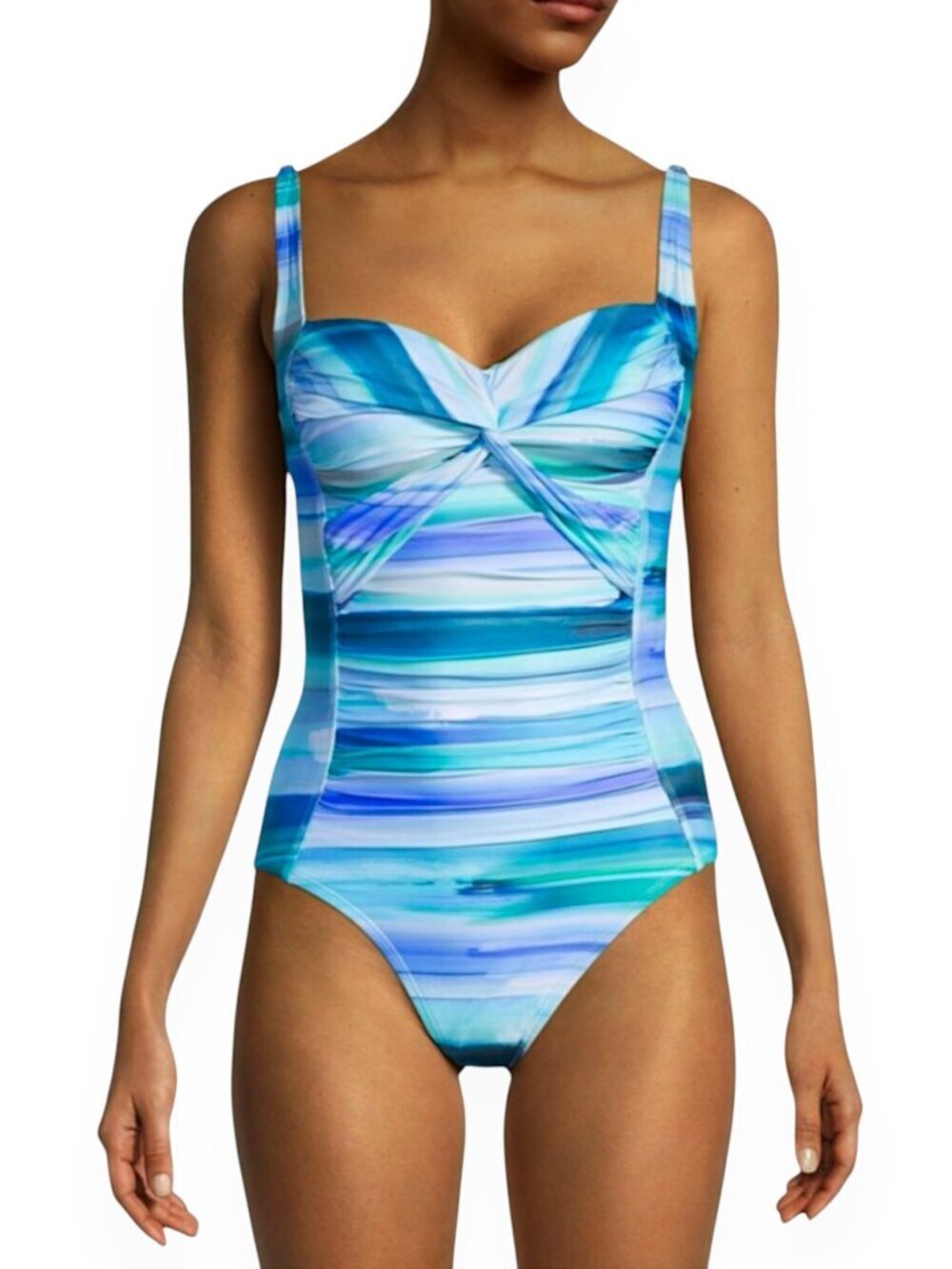 La Blanca Ocean Tides Twist Knot Front Shirred One Piece Swimsuit NWOT New 8